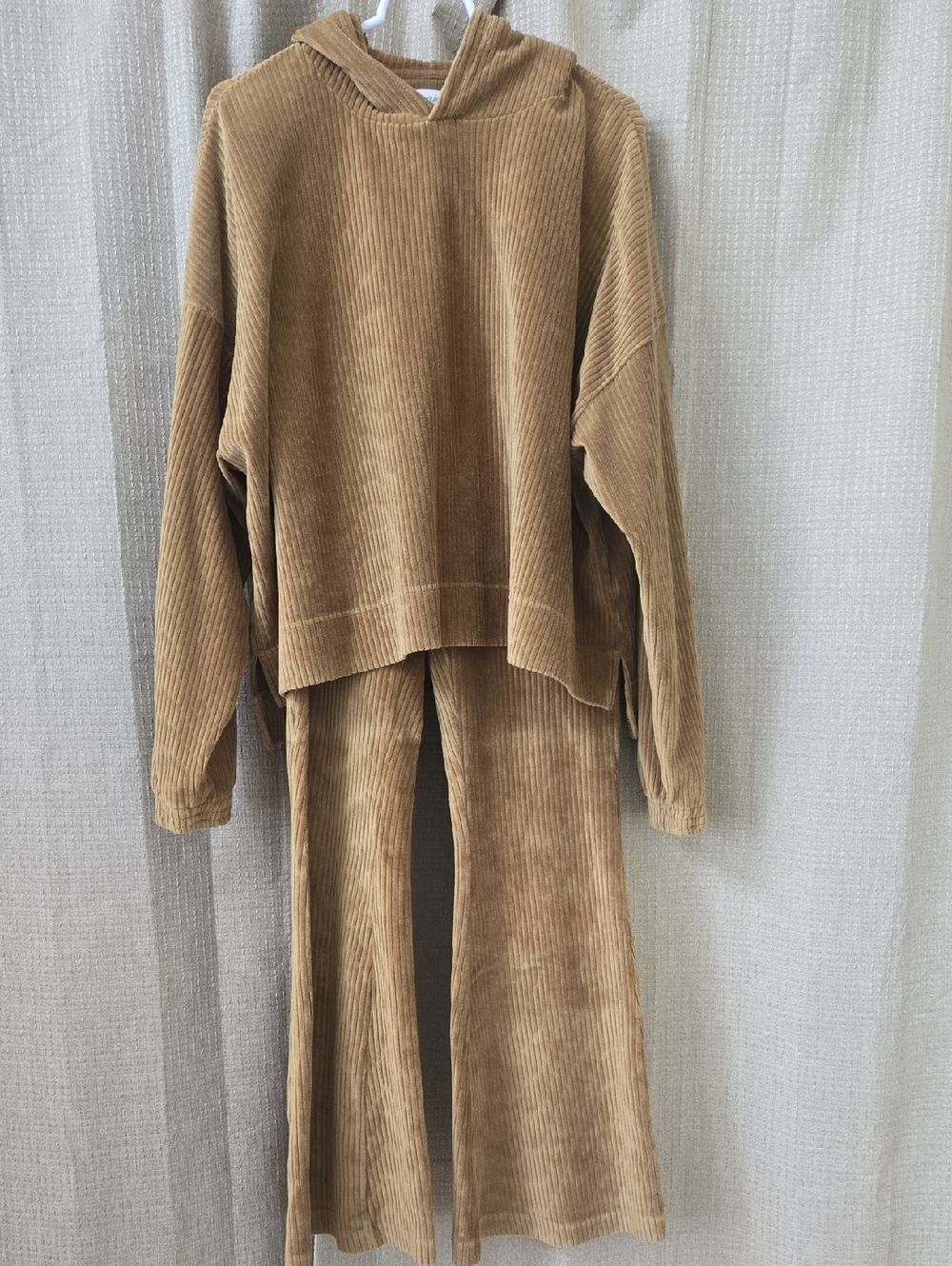 aerie Ribbed Corduroy Hoodie Set in Camel Brown